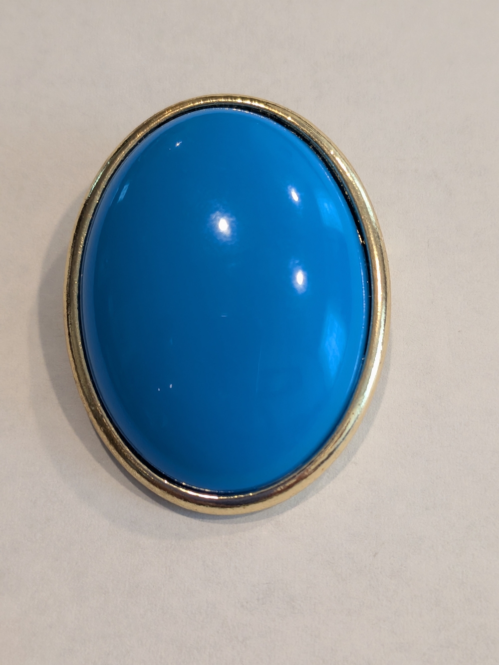 Larch Turquoise Bold Oval Blue Cabochon Pin with Gold-Tone Frame Unisex